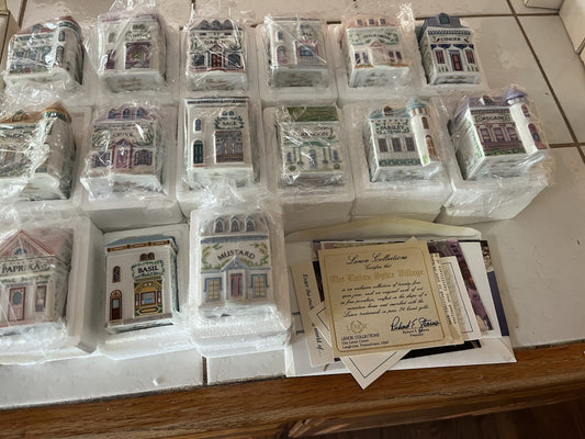 ✨ Vintage 1989 Lenox Spice Village Complete Set of 24 Victorian House Spice Jars – New in Styrofoam Boxes ✨